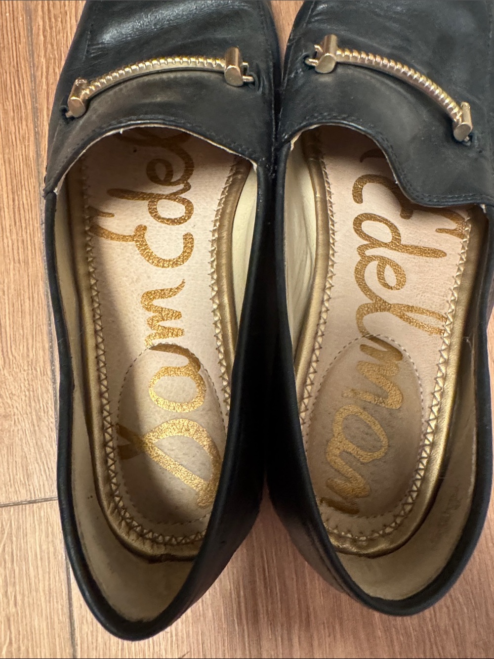 Sam Edelman Black Leather Loafers with Gold Accent - Picture 2 of 5